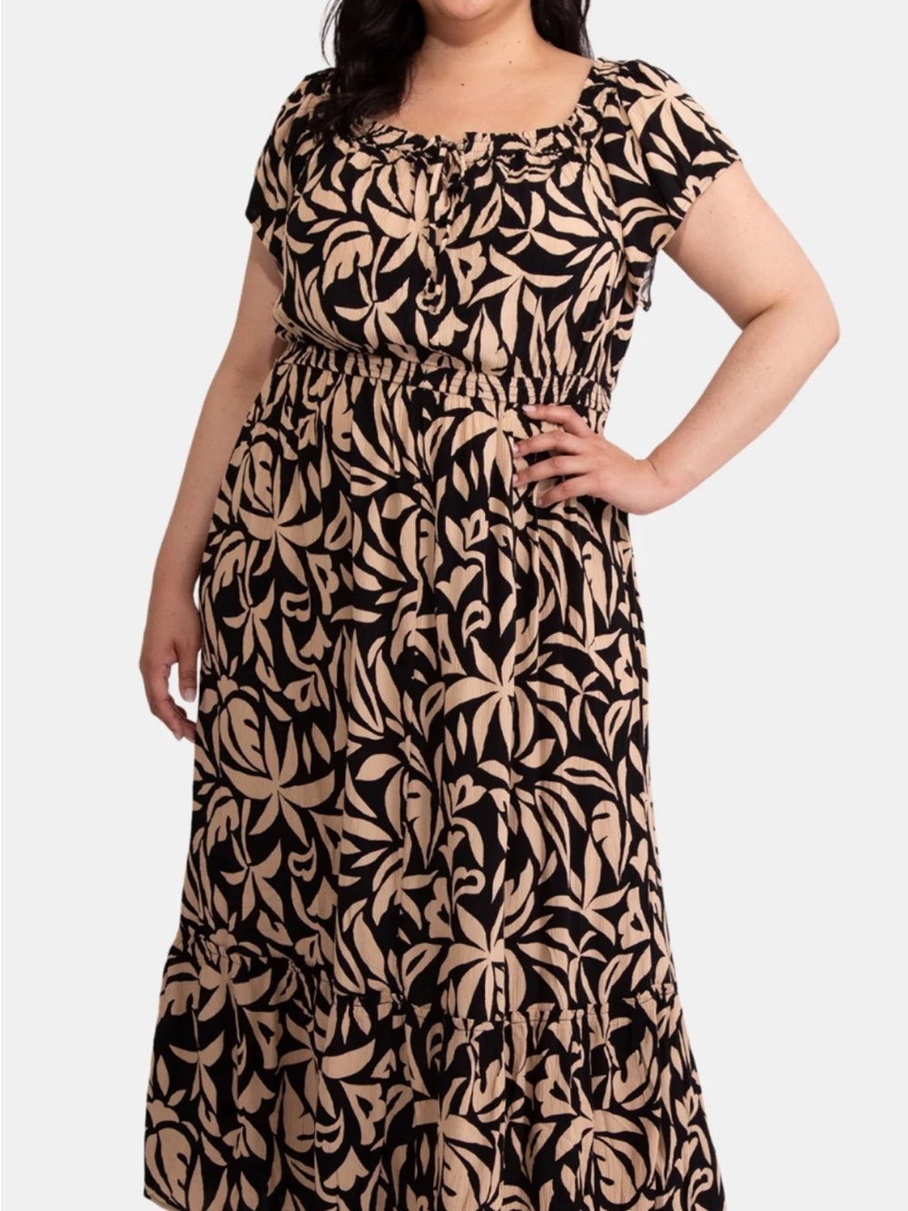 Terra & Sky Black and Cream Floral Maxi Dress